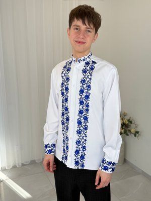 Сорочка Афіна біла на ґудзиках синя виш. (модель 1) 000003809 фото