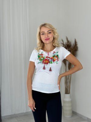 Футболка біла Петриківка червона вишивка 000001675 фото