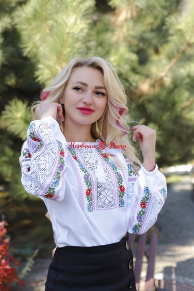 Блуза біла (модель12) кольорова виш. НФ-00000336 фото