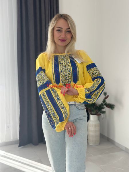 Блуза жовта (модель 1) синя виш. НФ-00000240 фото