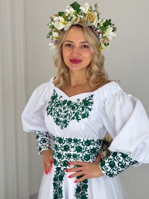 Сукня Афіна біла зелена виш. (модель 2 ). 000003771 фото