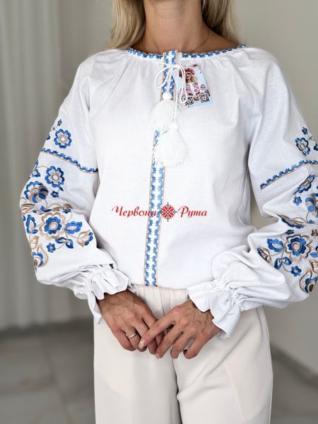 Блуза для дівчинки біла з блак . виш. ( льон) модель 2 000003274 фото
