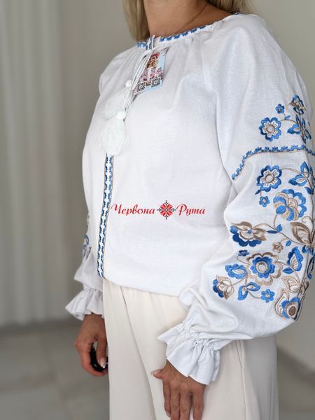 Блуза для дівчинки біла з блак . виш. ( льон) модель 2 000003274 фото