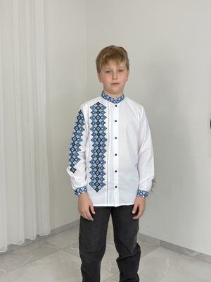 Сорочка для хлопч .біла на ґудзиках (виш.рукав ) синя / виш.. 000004008 фото