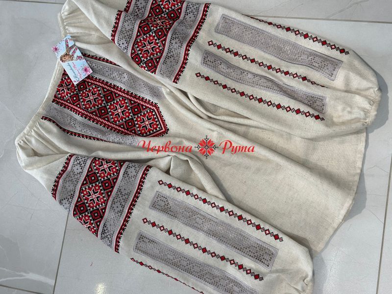 Блуза сіра (модель 3) червона виш. НФ-00000243 фото