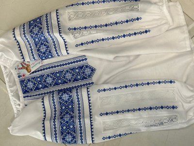 Блуза біла (модель 3) синя виш. НФ-00000252 фото
