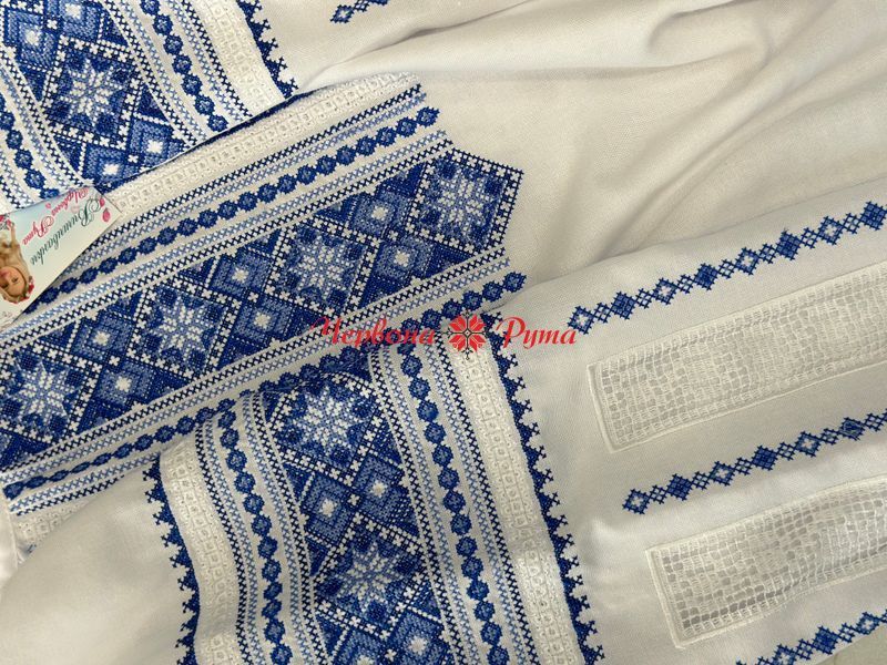Блуза біла (модель 3) синя виш. НФ-00000252 фото