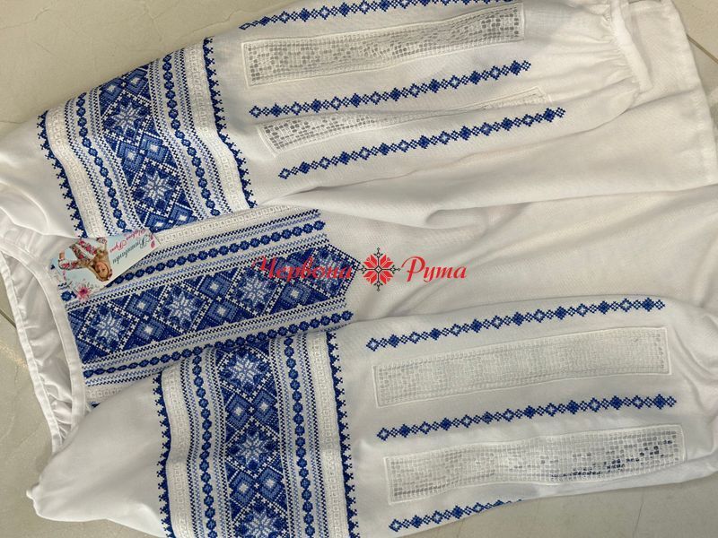 Блуза біла (модель 3) синя виш. НФ-00000252 фото