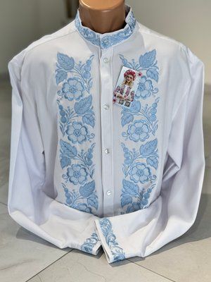 Сорочка Ніжність біла на ґудзиках блакитна виш. 000002442 фото